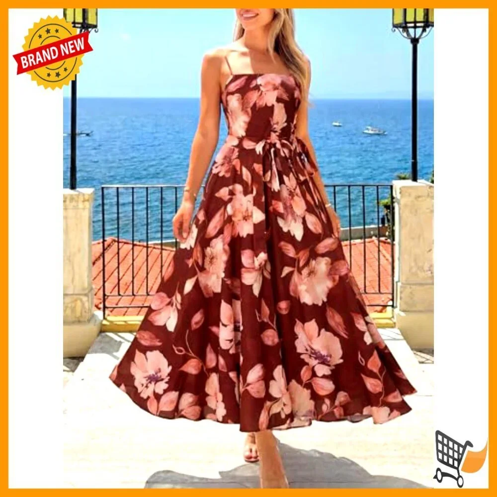 Sleeveless Maxi Dress with Spaghetti Straps, A-Line, Flowy, Formal
